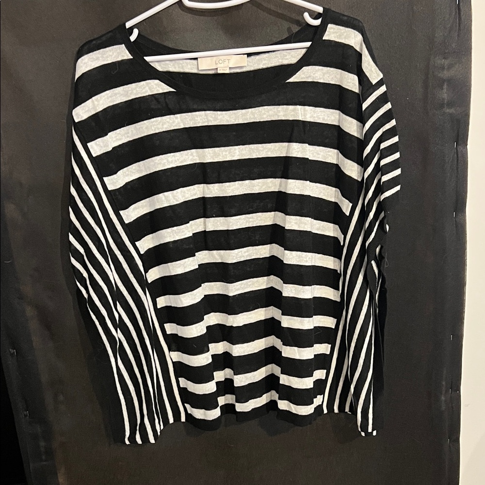 LOFT Black and cream  Striped sweater Top